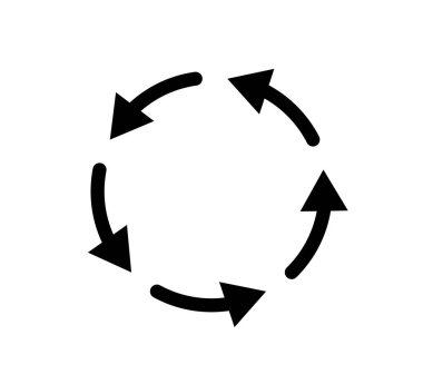 Beş daireli ok simgesi. Yuvarlak doldurma, yeniden başlatma, geri dönüşüm ve tekrar sembol. Beş ok döngüde. Yuvarlak doldurma işareti, simgeyi tekrarla. Vektör illüstrasyonu beyaz arkaplanda izole edildi.
