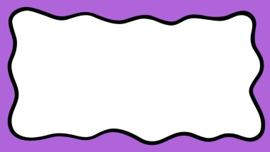 Hippi tarzında nefis midyeli çerçeve. Psikedelik retro sınır. Garip metin kutusu arkaplanı. Pop vintage harika dikdörtgen çerçeve. Vektör el çizimi illüstrasyon. Sosyal medya için Doodle tasarım ögesi.