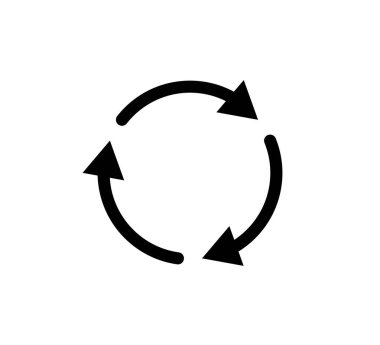 Üç daireli ok simgesi. Yuvarlak doldurma, yeniden başlatma, geri dönüşüm ve tekrar sembol. Üç ok döngüde. Yuvarlak doldurma işareti, simgeyi tekrarla. Vektör illüstrasyonu beyaz arkaplanda izole edildi.
