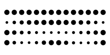 Nokta çizgisi hazır. Noktalı ayırıcı koleksiyonu. Çember noktası deseni. Siyah grafik tasarım elemanı. Geometrik basit kesik çizgi. Dalgalı nokta vuruşu. Vektör illüstrasyonu beyaz arkaplanda izole edildi.