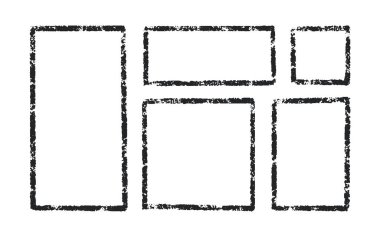 Tebeşir dikdörtgeni çerçeveleri ayarlandı. El çizimi kalem kare kenarlıkları. Mürekkep boş kare mühür. Grunge siyah metin çerçevesi. Lastik damga izi. Dikdörtgen kutular. Vektör illüstrasyonu beyaz arkaplanda izole edildi.