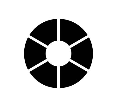 Daire bölümü bilgi simgesi. Pasta grafiği altı eşit parçayı böldü. Pizza mı çörek yuvarlak diyagramı mı? Dairesel fraksiyon bilgisi. Vektör illüstrasyonu beyaz arkaplanda izole edildi.