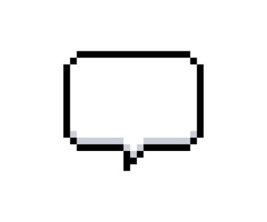 Piksel konuşma balonu. Piksel mesaj kutusu. Retro oyun sohbet çerçeveleri. Mesaj bulutları. Biraz diyalog çerçevesi. Arayüz konuşma balonu. Vektör illüstrasyonu beyaz arkaplanda izole edildi.