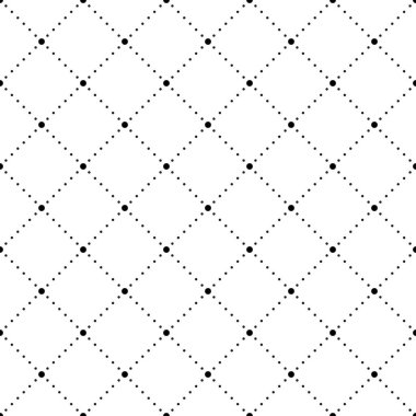 Noktalı eşkenar dörtgen geometrik kusursuz desen. Kesişen çapraz çizgiler, kusursuz desenler. Çapraz kareler arka plan. Kare şebeke dokusu. Vektör illüstrasyonu beyaz arkaplanda izole edildi.