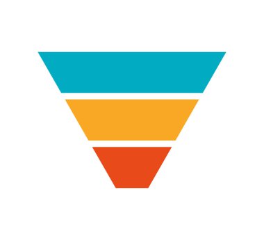 Satış pazarlama hunileri ayarlandı. Üç adımlı iş piramidi şablonu. Huni şeması 3 adım şablonu. Filtre seviyesi simgesi. Infographic koni çizelgesi. Vektör illüstrasyonu beyaz arkaplanda izole edildi.