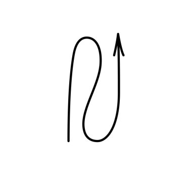 Spiral el çizilmiş ok. Kıvrımlı çizgi kara oku karalıyor. Komik tasarım bilgi ögesi. Spiral yay işaretçisi. Vektör illüstrasyonu beyaz arkaplanda izole edildi.