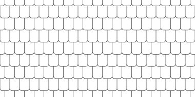 Çatı kiremitsiz desen. Çatı kiremit dokusu. Geometrik şekil tasarımı. Metal inşaat ızgarası. Balık pulu. Vektör illüstrasyonu beyaz arkaplanda izole edildi.