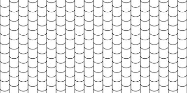 Çatı kiremitsiz desen. Çatı kiremit dokusu. Geometrik şekil tasarımı. Metal inşaat ızgarası. Balık pulu. Vektör illüstrasyonu beyaz arkaplanda izole edildi.