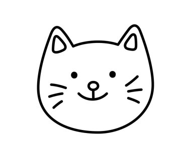 Cute doodle happy cat face icon. Smile laughing cat. Kitty kawaii emoji. Hand drawn animal emoticon. Good mood. Expression kitty head. Vector illustration isolated on white background.