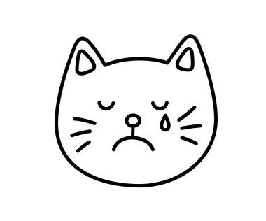 Şirin karalama ağlayan kedi suratı ikonu. Üzgün, ağlayan kedi. Kitty Kawaii emojisi. El çizimi hayvan ifadesi. İfade kedicik kafası. Kötü ruh hali. Vektör illüstrasyonu beyaz arkaplanda izole edildi.