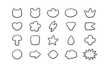 Sevimli karalama günlüğü kurşun çıkartmaları. Günlük planlama çerçeveleri. Elle çizilmiş organik kabarcıklar. Doodle çıkartma tasarım şablonu. Kız not defteri. Vektör illüstrasyonu beyaz arkaplanda izole edildi.