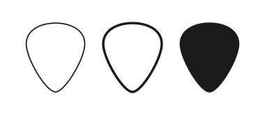 Gitar penası şekil ikonu seti. Plectrum işareti. Plastik gitar penası sembolü. Müzik arabulucusu ikonu. Tasarım elemanı. Vektör illüstrasyonu beyaz arkaplanda izole edildi.