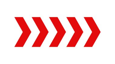 Kırmızı sembollü ok deseni. Sembol şekil çizgisi. Hareket yönü yol çizgisi. Üçgen ok işareti. Tekrar ediyorum, uyarı çizgili. Geçiş simgesi. Tasarım elemanı. Vektör illüstrasyonu beyaz arkaplanda izole edildi.