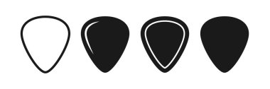 Gitar penası şekil ikonu seti. Plectrum işareti. Plastik gitar penası sembolü. Müzik arabulucusu ikonu. Tasarım elemanı. Vektör illüstrasyonu beyaz arkaplanda izole edildi.