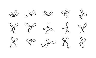 Doodle hediye seti. Yuvarlak elle çizilmiş ince kurdele simgeleri. Çizim çizgisi bayram hediye paketi yayları. Noel ya da doğum günü tasarım elementleri. Vektör illüstrasyonu beyaz arkaplanda izole edildi.