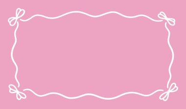 Kurdele yay karalama çerçevesi. El yapımı vintage yay kenarı. Doodle Line düğün davetiyesi. Güzel el çizimi dikdörtgen çerçeve. Dekoratif sevgililer günü kartı. Pembe arkaplanda izole edilmiş vektör illüstrasyonu.