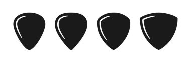 Gitar penası şekil ikonu seti. Plectrum işareti. Plastik gitar penası sembolü. Müzik arabulucusu ikonu. Tasarım elemanı. Vektör illüstrasyonu beyaz arkaplanda izole edildi.