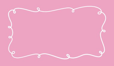 Kurdele yay karalama çerçevesi. El yapımı vintage yay kenarı. Doodle Line düğün davetiyesi. Güzel el çizimi dikdörtgen çerçeve. Dekoratif sevgililer günü kartı. Pembe arkaplanda izole edilmiş vektör illüstrasyonu.