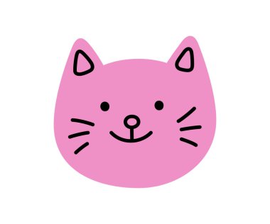 Cute doodle happy cat face icon. Smile laughing cat. Kitty kawaii emoji. Hand drawn animal emoticon. Good mood. Expression kitty head. Vector illustration isolated on white background.