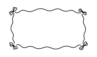 Kurdele yay karalama çerçevesi. El yapımı vintage yay kenarı. Doodle Line düğün davetiyesi. Güzel el çizimi dikdörtgen çerçeve. Dekoratif sevgililer günü kartı. Vektör illüstrasyonu beyaz arkaplanda izole edildi.