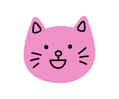 Cute doodle happy cat face icon. Smile laughing cat. Kitty kawaii emoji. Hand drawn animal emoticon. Good mood. Expression kitty head. Vector illustration isolated on white background.