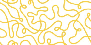 Makarna kusursuz desen. İtalyan spagetti arka planı. Sarı Japon ramen tasarımı. Çin eriştesi deseni. Dalgalı çizgi deseni. Elle çizilmiş yiyecek bongu. Vektör illüstrasyonu beyaz arkaplanda izole edildi.