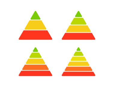 Üçgen piramit seviyeleri. Renkli üçgen piramit çizelgesi. Maslow katman diyagramı. Geliştirme seviyesi bilgisi. İş grafiği. Vektör illüstrasyonu beyaz arkaplanda izole edildi.