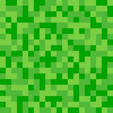 Piksel çimenler pürüzsüz desen. Pixelart bilgisayar bloğu dokusu. Dijital yeşil çimen deseni. Oyun tarzı kare arkaplan. Vektör illüstrasyonu beyaz arkaplanda izole edildi.