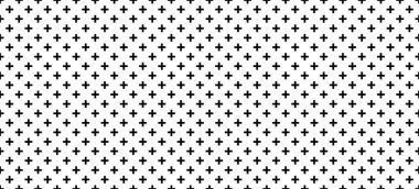 Artı kusursuz desen. Basit geometrik çapraz doku. Grafik çapraz sembol ızgarası. Artı tekrar işareti. Grafiksel doku. Vektör illüstrasyonu beyaz arkaplanda izole edildi.