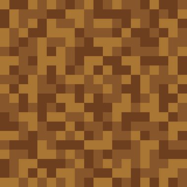 Pikselin yeri pürüzsüz. Pixelart bilgisayar bloğu dokusu. Dijital kahverengi zemin deseni. Oyun tarzı kare arkaplan. Vektör illüstrasyonu beyaz arkaplanda izole edildi.