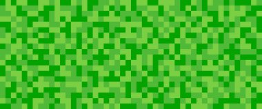 Piksel çimenler pürüzsüz desen. Pixelart bilgisayar bloğu dokusu. Dijital yeşil çimen deseni. Oyun tarzı kare arkaplan. Vektör illüstrasyonu beyaz arkaplanda izole edildi.