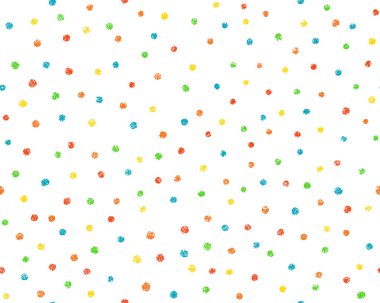 Boya kalemi, noktasız desen. Tatlı karalama çörek konfeti dokusu. El çizimi tebeşir karalaması yuvarlak şekil arkaplan. Yavru çocuklar kusursuz kalıplar. Vektör illüstrasyonu beyaz arkaplanda izole edildi.