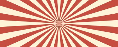 Sirkin eski çadır arka planı. Retro güneş ışınları deseni. Klasik yıldız patlaması posteri. Yıldız patlaması radyal çizgi dokusu. Kırmızı çizgiler. Sirk, karnaval, yaz panayırı. Vektör illüstrasyonu.