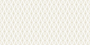 Altın deco, kusursuz dekolte. Artdeco oval arkaplan. Soyut geometrik bağ dokusu. Altın çember modern süs, doğrusal tarzda. Beyaz arkaplanda vektör illüstrasyonu.