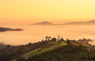      Yun lai bakış açısı, pai, Mae Hong Son tayland tepenin üstünde sabahın erken saatlerinde kapak sis ile gündoğumu Manzara görünümü.