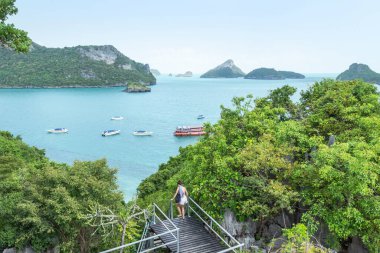 Mae Koh Adası manzaralı Mu Ko Ang Thong Adası Ulusal Parkı, Tayland 'da güneşli yaz tatili konsepti