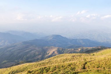 Tayland & Myanmar sınırı yakınlarındaki dağın yamacında çayır 