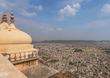 Jaipur city views from roof terrace of Nahargarh fort located in the aravalli mountain ranges in Jaipur, Rajasthan, India. clipart