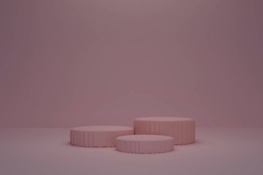 Abstract background, mock up scene with textured beige cylinder podiums on beige background. 3d rendering.