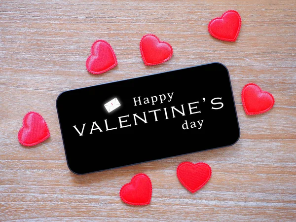 Word Happy Valentine Day Icon Notification Smartphone Screen Red Heart — Stock Photo, Image