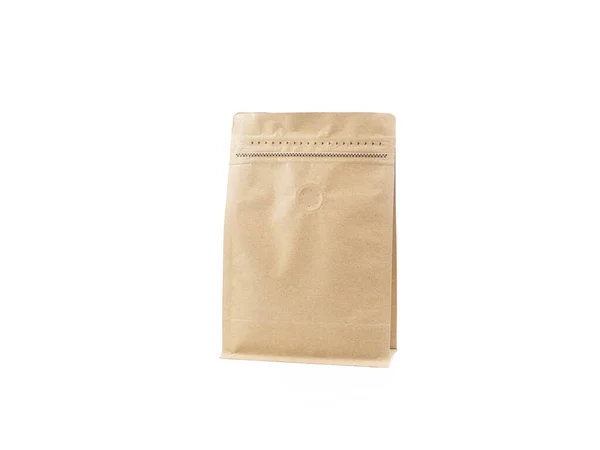 Brązowa Torba Papierowa Próżniowo Zamkniętym Suwakiem Pakowania Palonych Ziaren Kawy — Zdjęcie stockowe