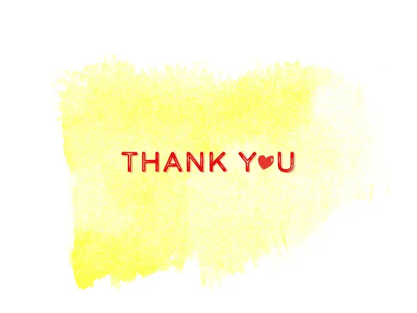 Gelber Aquarell Hintergrund Mit Dem Wort Danke Und Rotem Herz — Stockfoto