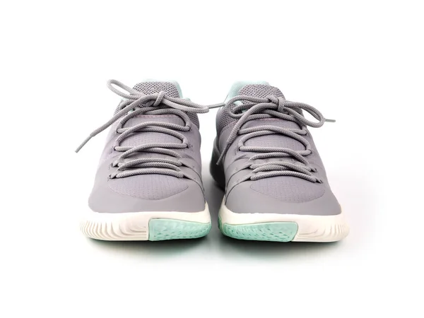 New Grey Light Green Sneakers Isolated White Background Unisex Sports — Stock Photo, Image