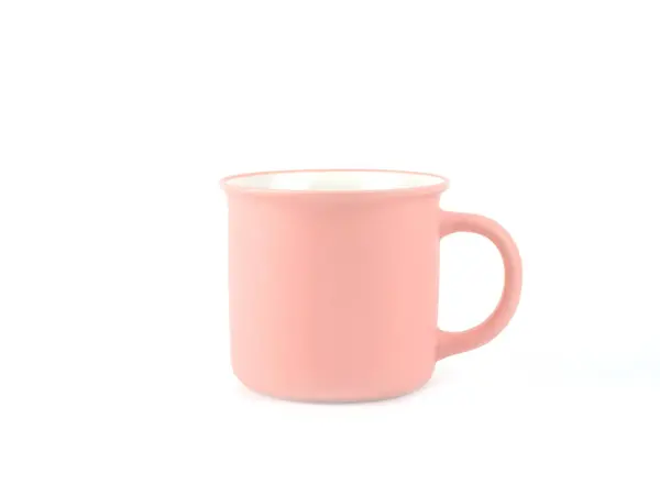 白い背景に隔離されたコーヒーまたは茶のための空のピンク色のマグカップ 家庭やレストラン 食品のデザインのために使用します コンセプトキッチン用品 — ストック写真