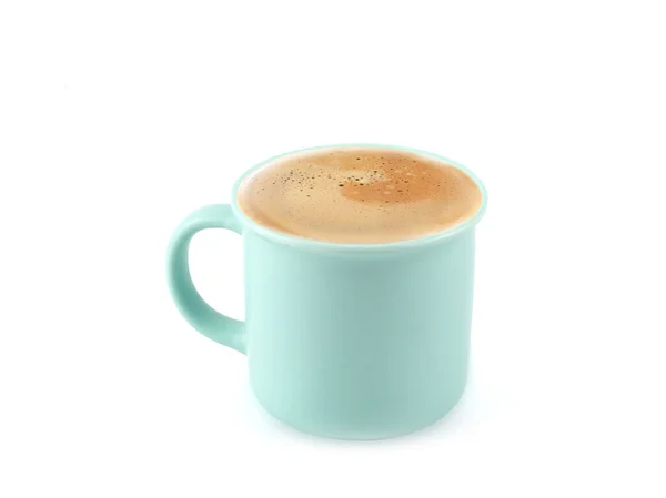Taza Café Color Menta Verde Tiene Capuchino Latte Con Espuma — Foto de Stock