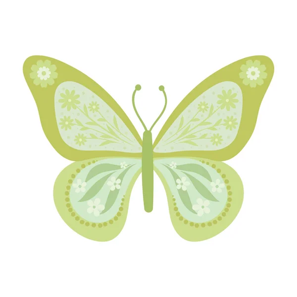 Verde Mariposa Vector Clip Arte Con Flores Aislado — Archivo Imágenes Vectoriales