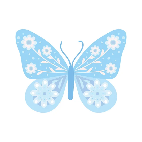 Blauer Schmetterling Clip Art Mit Floralen Dekorationen Isolierte Vektorkunst — Stockvektor