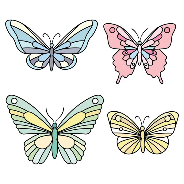 Cute Colorful Butterfly Vector Clip Art Set Isolated Elements White — Stock Vector