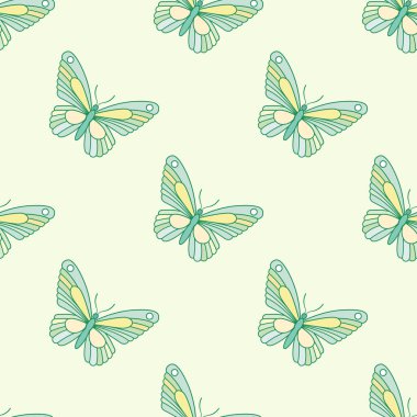 Yeşil kelebek vektörü tekrar deseni, kusursuz tekrarlanan arkaplan