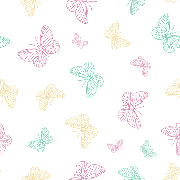 Papillons Colorés Sur Fond Blanc Motif Répétition Vectorielle Sans Couture — Image vectorielle